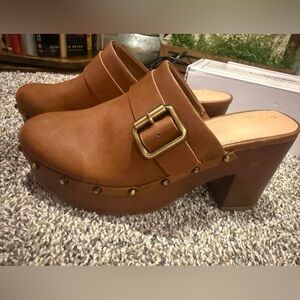 Time and Tru Tan Mules with Buckle